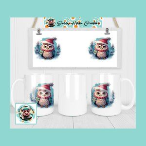 Ceramic Coffee Mug Cute Owl in Hat Christmas Holidays 15oz Hand Sublimated